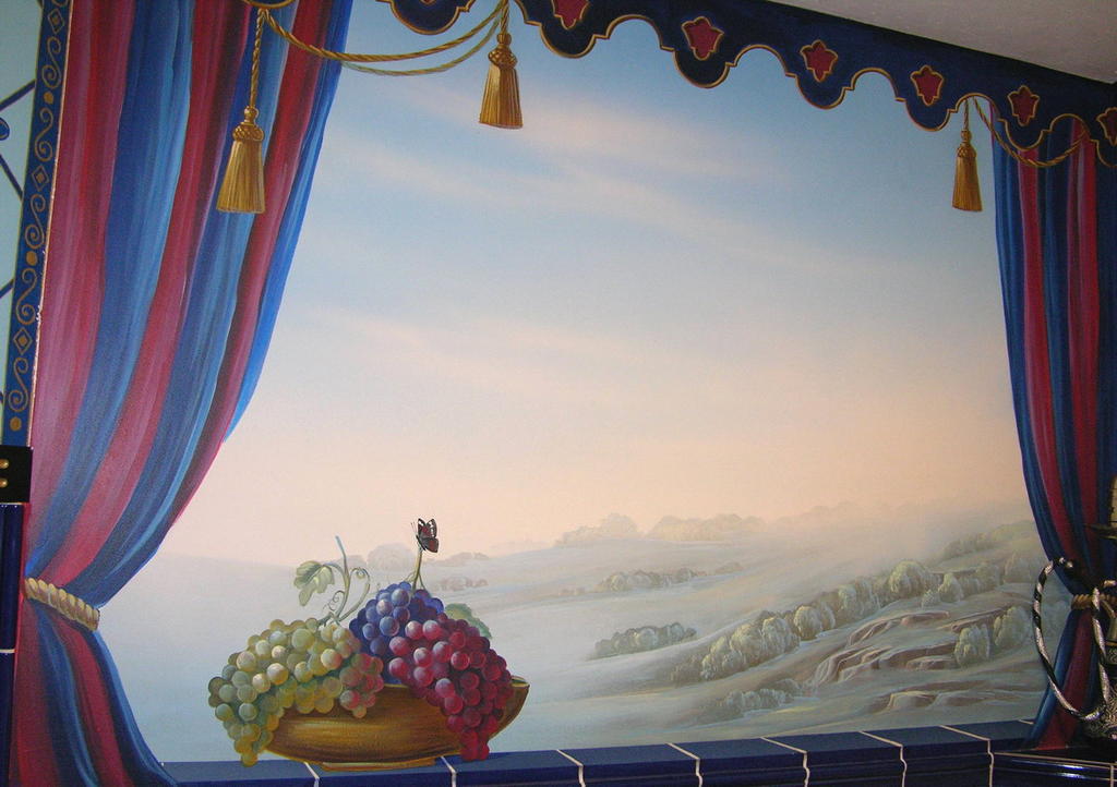 Illusionsmalerei einer orientalischen Landschaft. Danijel hat hier einen Massageraum ohne Fenster optisch sehr vergrößert.