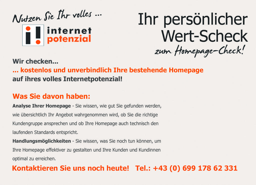 Informieren Sie sich über den Status Quo Ihrer bestehenden Homepage - kostenlos und unverbindlich!
